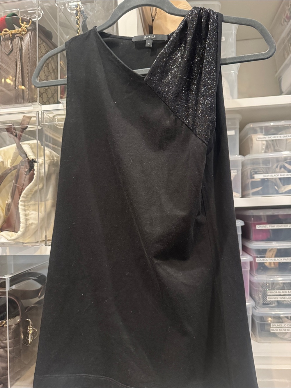 Gucci Black Asymmetric One-Shoulder Dress with Sparkle